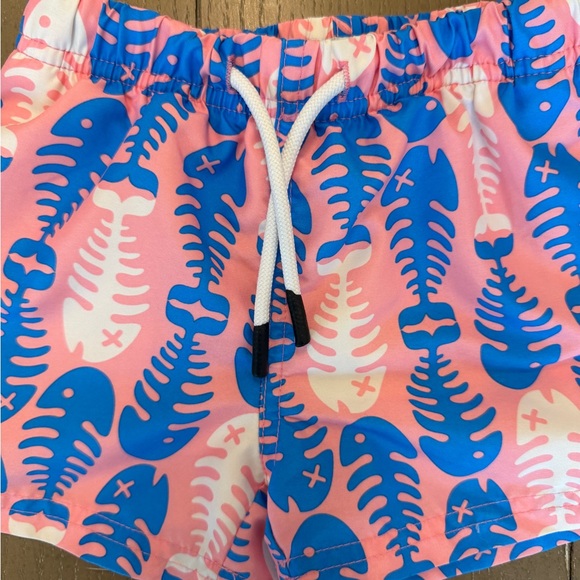 Maamgic Toddler Boys’ Pink & Blue Fish Bones “Shortie” UPF Swim Shorts • Size 2T - Picture 3 of 12